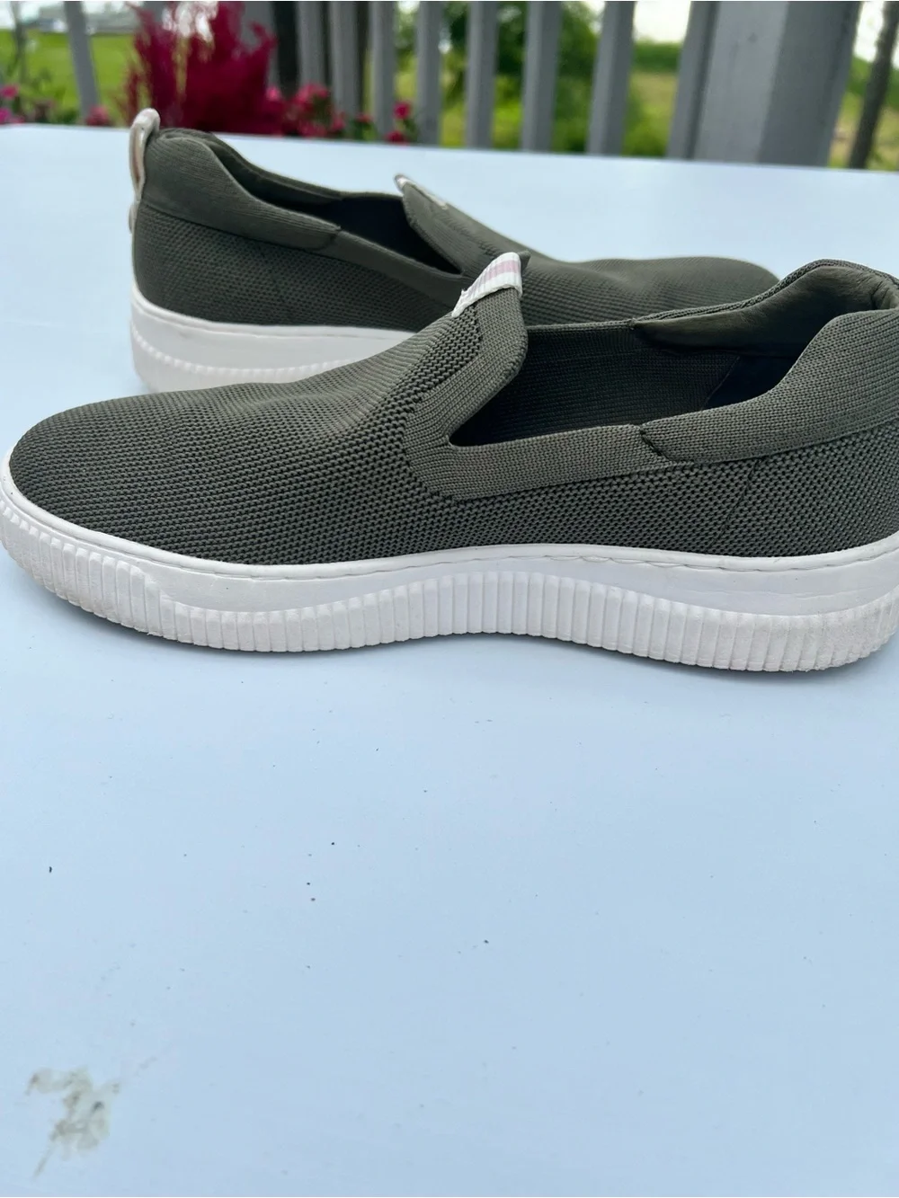 Sofft Olive Green Slip-On Flats with White Soles